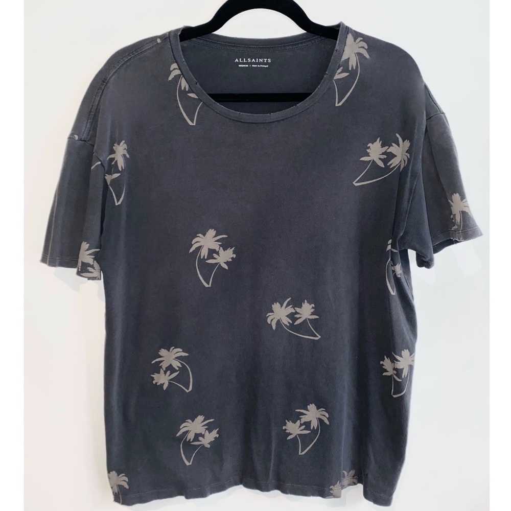 All Saints palm tree pattern cotton tee shirt